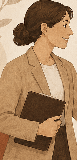 Ilustração de uma mulher de blazer segurando uma pasta, personagem da identidade do Nós na Rua.